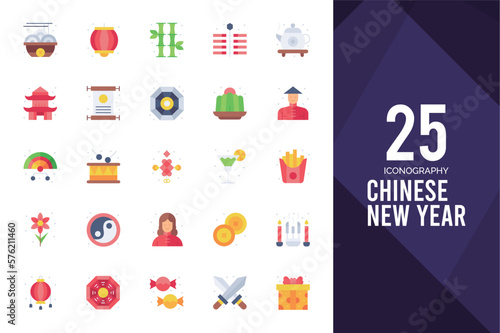 25 Chinese New Year  Flat icon pack. vector illustration.