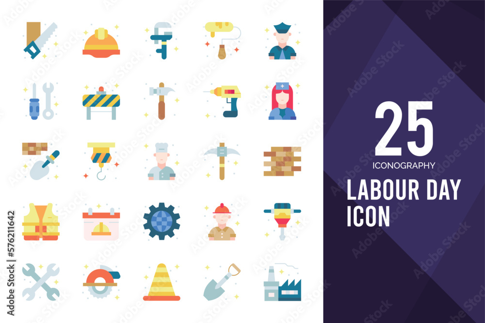 Fototapeta premium 25 Labour Day Flat icon pack. vector illustration.