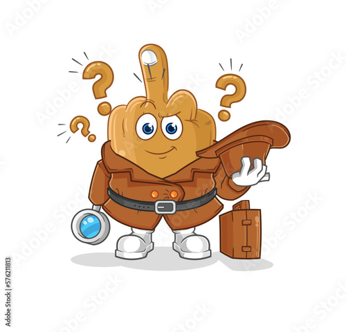 middle finger detective vector. cartoon character