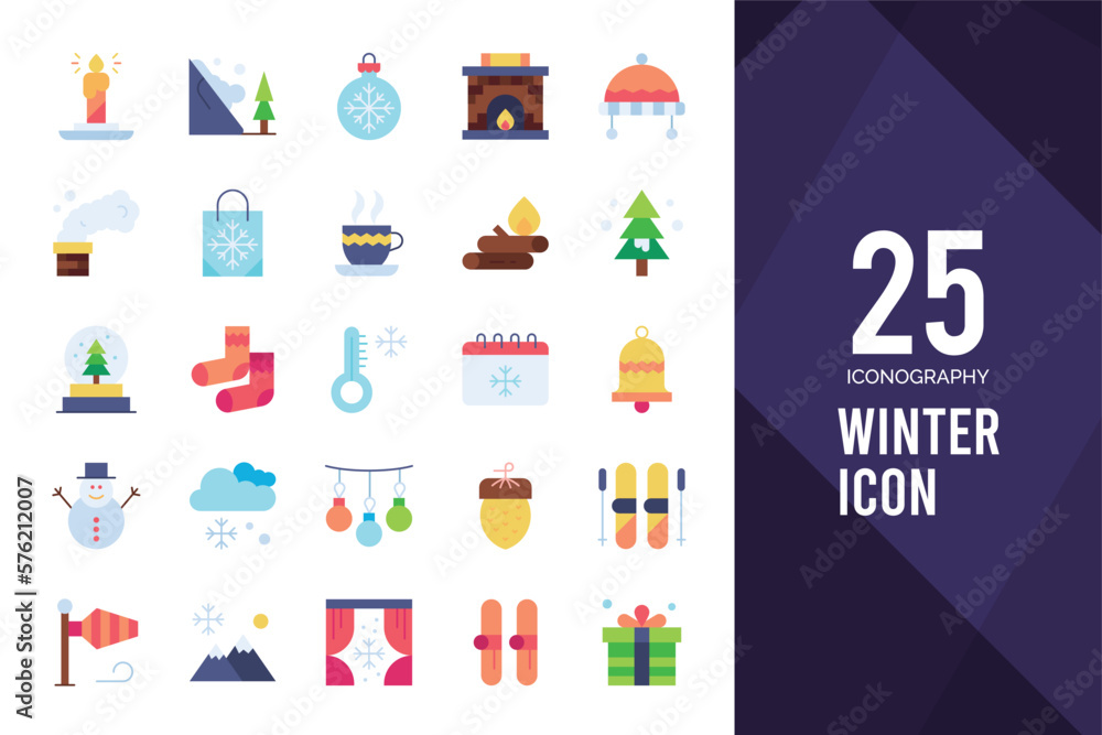 Obraz premium 25 Winter Flat icon pack. vector illustration.