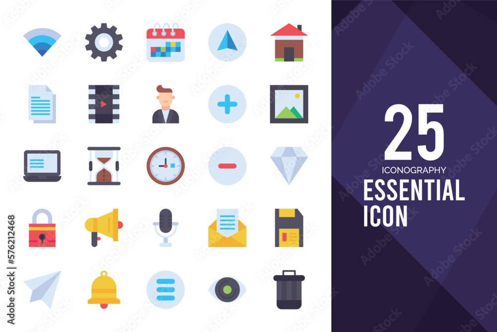 25 Essential Flat icon pack. vector illustration.