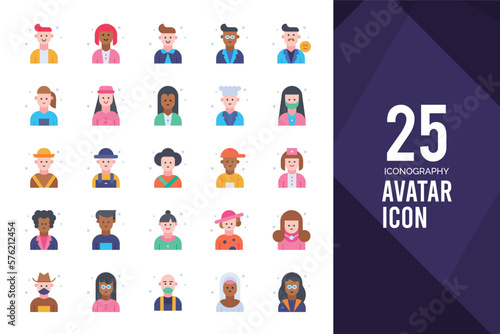 25 Avatar Flat icon pack. vector illustration.