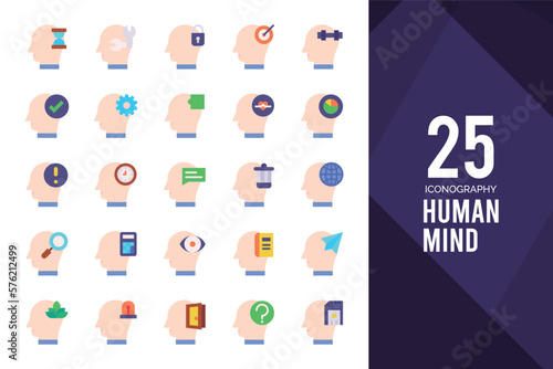 25 Human Mind Flat icon pack. vector illustration.