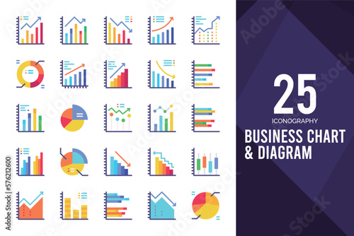 25 Business Chart and Diagram Flat icon pack. vector illustration.