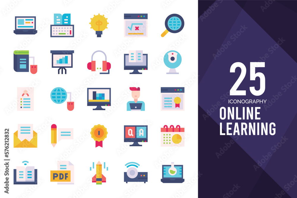 25 Online Learning Flat icon pack. vector illustration. 25 Online Learning Flat icon pack. vector illustration.