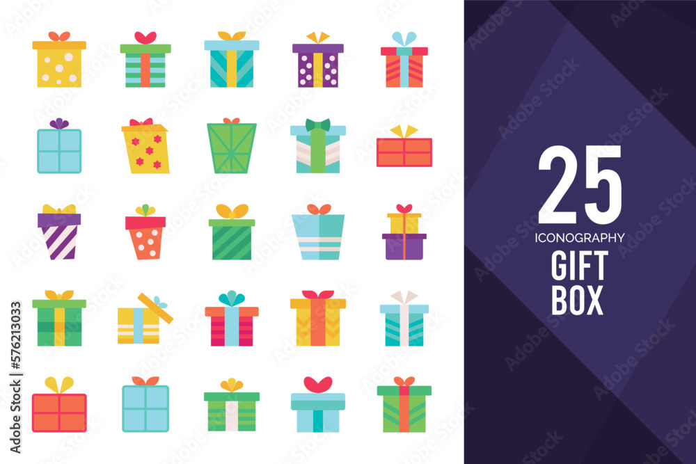 25 Gift Box Flat icon pack. vector illustration.