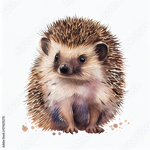 Portrait of a cute baby hedgehog, watercolor illustration