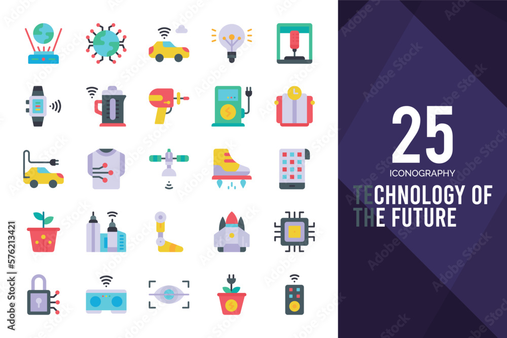 25 Technology of the Future Flat icon pack. vector illustration.