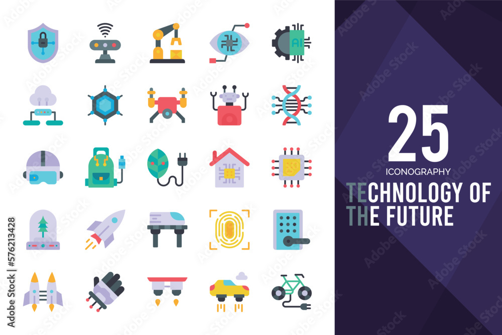 25 Technology of the Future Flat icon pack. vector illustration.