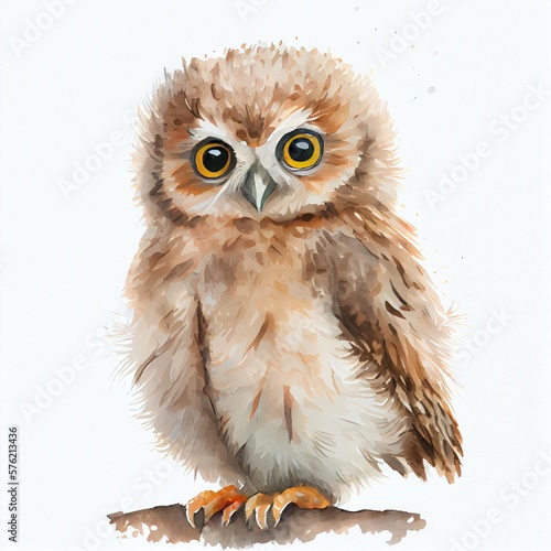 Portrait of a cute owlet, watercolor illustration photo