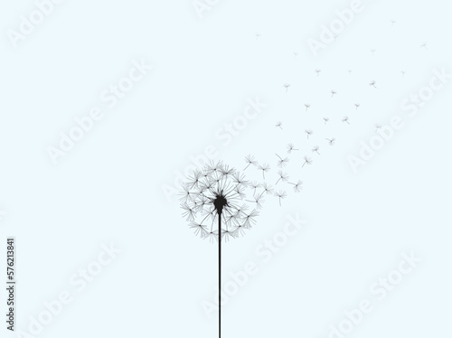 Surreal Freedom concept. vector Illustration of a dandelion vanishing in the sky with the wind.