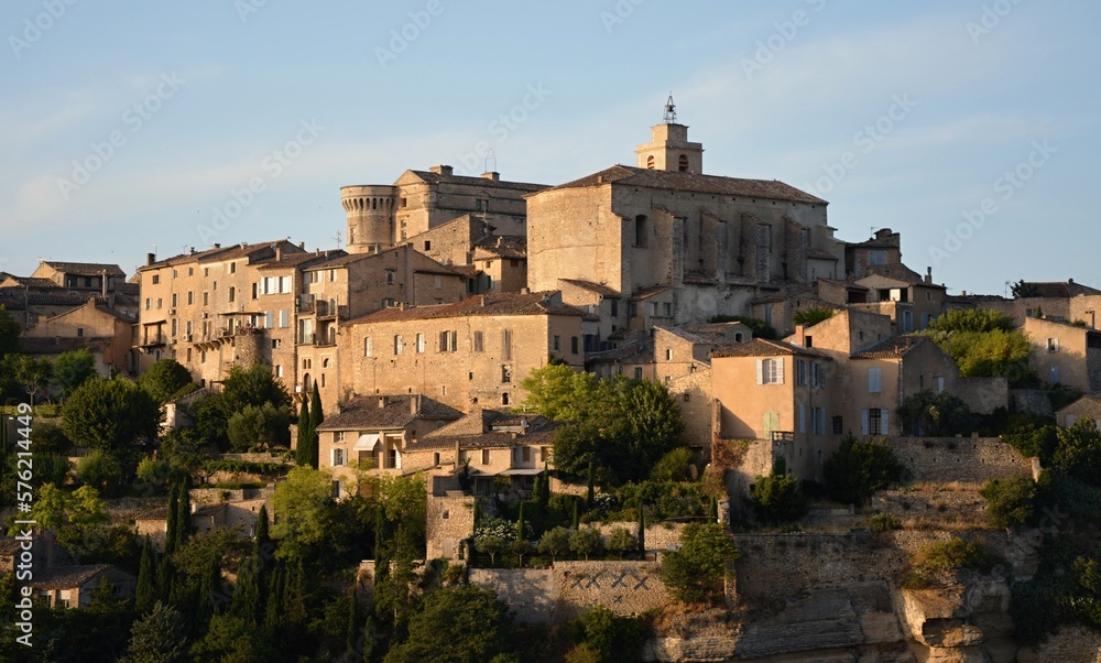 View of the Gordes city during the sunset, Provence, France. View of the medieval city. 