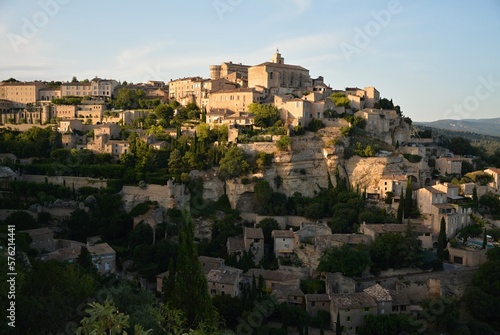 View of the Gordes city during the sunset, Provence, France. View of the medieval city.  © Martin