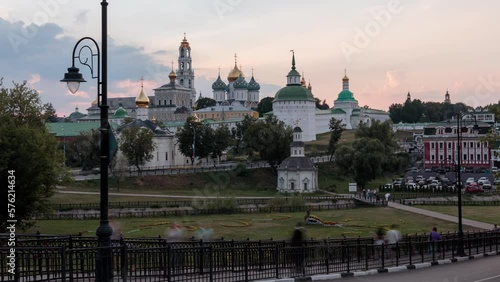 Evening view of holy Trinity St. Sergius Lavra in Sergiev Posad in the Moscow Region. Time-lapse.
