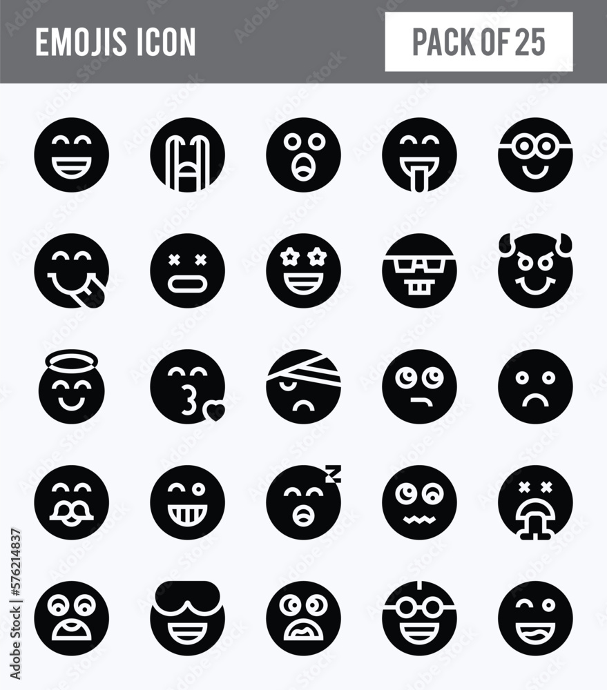 25 Emojis Glyph icon pack. vector illustration. 25 Emojis Glyph icon pack. vector illustration.