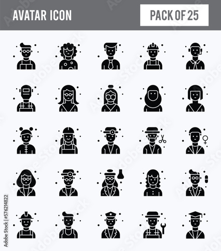 25 Avatar Glyph icon pack. vector illustration.