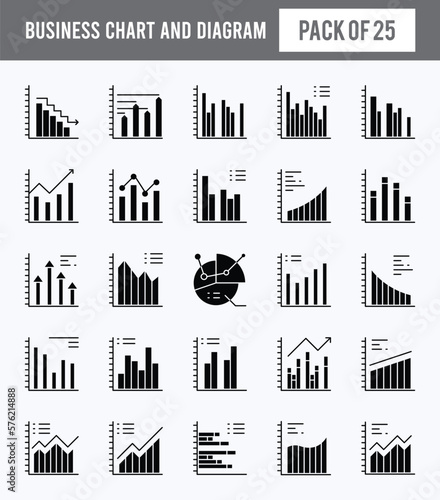 25 Business Chart and Diagram Glyph icon pack. vector illustration.