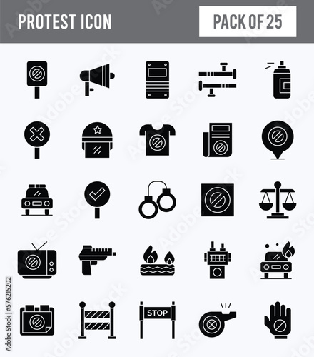 25 Protest Glyph icon pack. vector illustration.