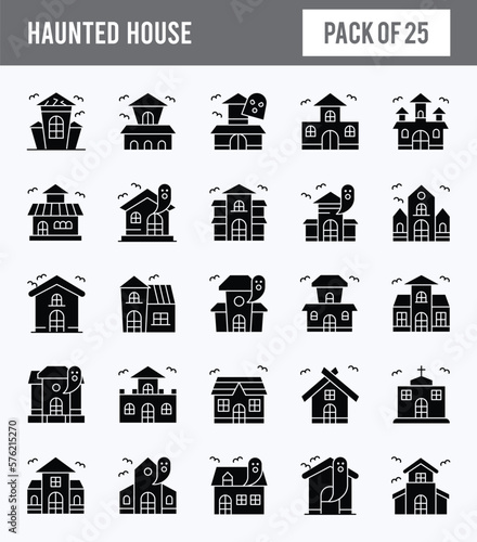 25 Haunted House Glyph icon pack. vector illustration.