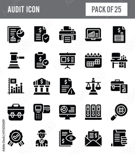 25 Audit Glyph icon pack. vector illustration.