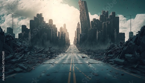 Stampa su tela Conceptual image of a destroyed city. Generative AI
