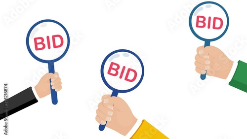 group of people holding and placing bid in Auction bidding for buyers photo