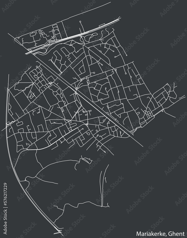 Detailed hand-drawn navigational urban street roads map of the MARIAKERKE MUNICIPALITY of the Belgian city of GHENT, Belgium with vivid road lines and name tag on solid background