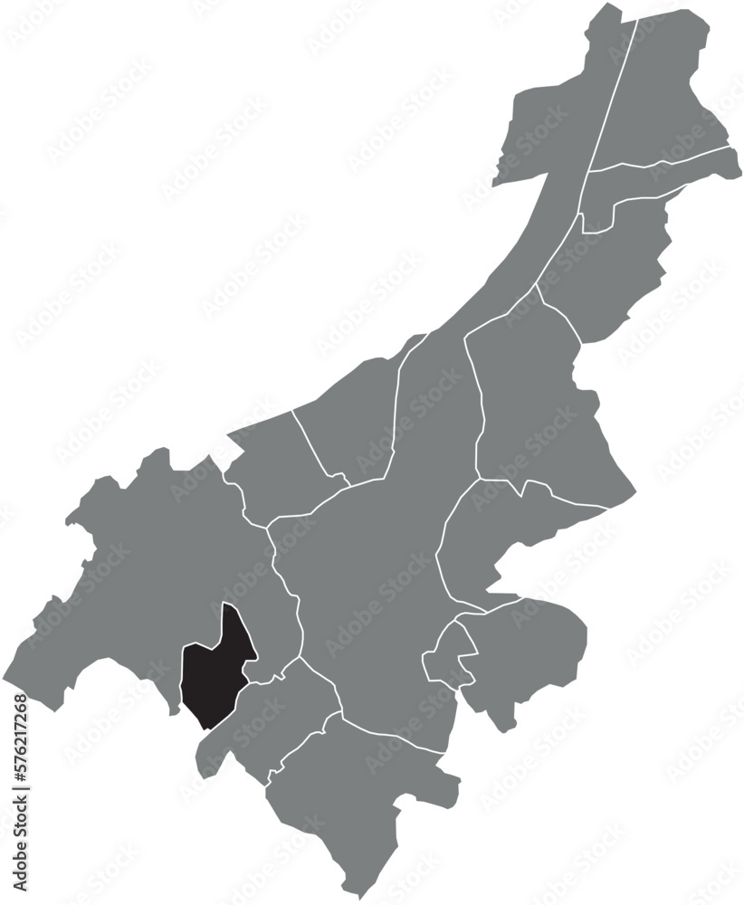 Black flat blank highlighted location map of the AFSNEE MUNICIPALITY inside gray administrative map of GHENT, Belgium