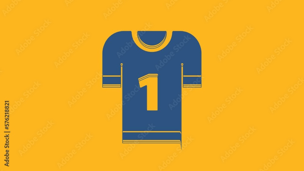Blue American football jersey icon isolated on orange background. Football uniform sign. 4K Video motion graphic animation Blue American football jersey icon isolated on orange background. Football uniform sign. 4K Video motion graphic animation