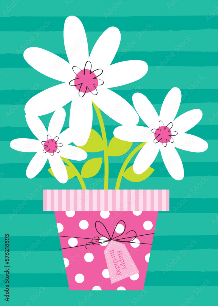 birthday greeting card with cute flower design birthday greeting card with cute flower design