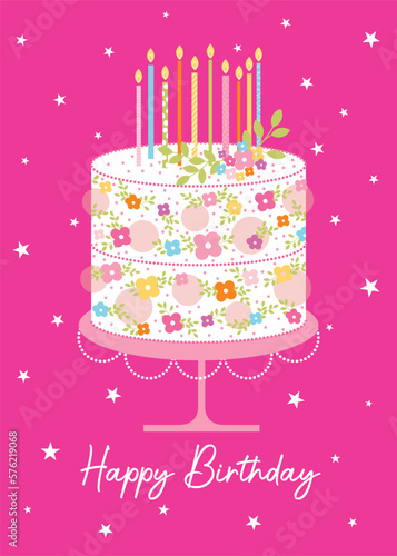 pretty birthday cake greeting card design
