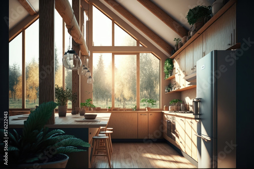 Sustainable and Serene: An Eco-Friendly Kitchen. Generative Ai © zzzz17