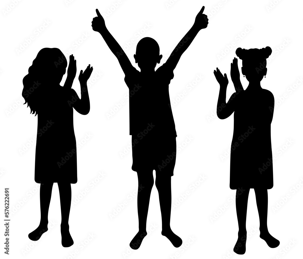 Children show thumb up sign, silhoutte. Vector illustration