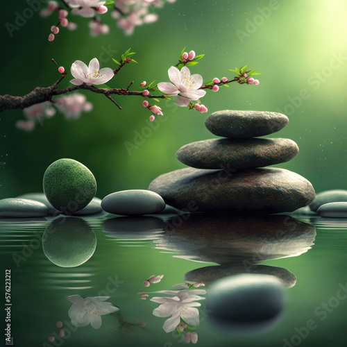 Tranquil Zen Spa Experience  Banner Relaxation Among Stacked Stones and Serene Scene. Beauty Salon Massage Atmosphere. Generative Ai