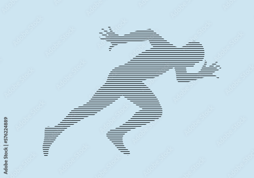 starting athlete running sprint silhouette in black lines on blue background