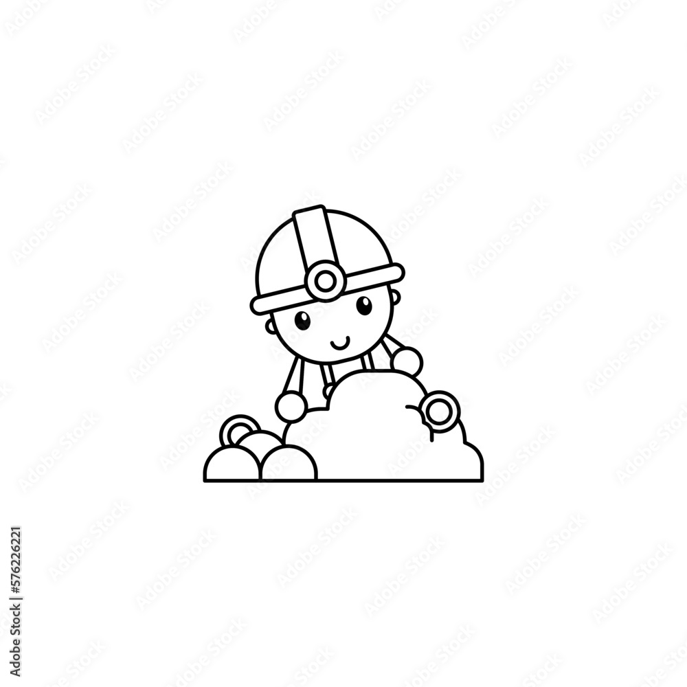 Gold mining Black white outline Icon, Logo, and cute illustration Vector