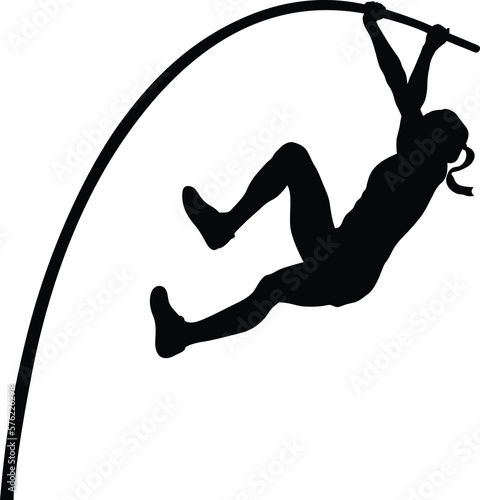 woman athlete in pole vault black silhouette