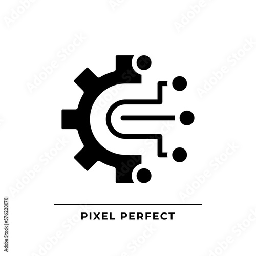 AIOps black glyph icon. Artificial intelligence for it operations. Automated process. Machine learning. Settings. Silhouette symbol on white space. Solid pictogram. Vector isolated illustration