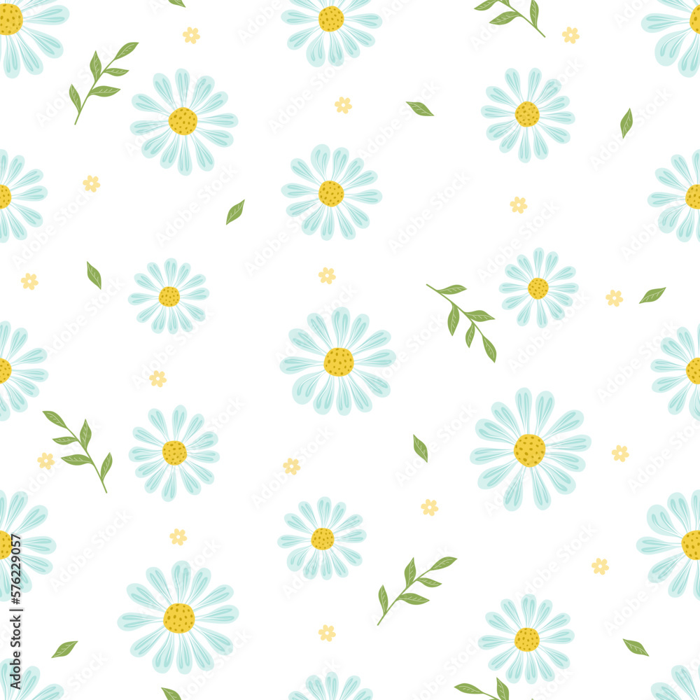 Cute daisies with cute flowers print for clothes, wrapping paper, phone cases. Seamleess flowers pattern