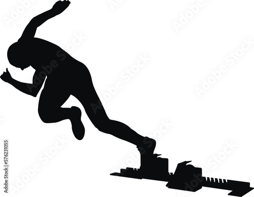 black silhouette runner start to sprint from starting blocks