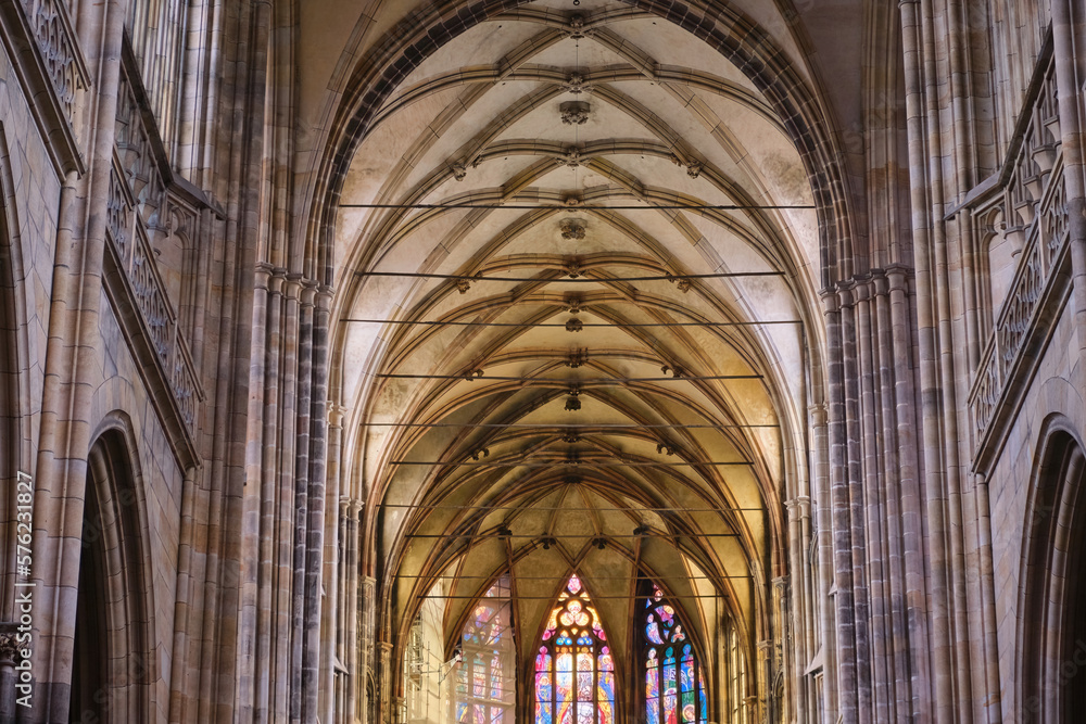 9 OCTOBER, 2022 Prague, Czech Republic. Interior inside Gothic Catholic of St. Vitus Cathedral