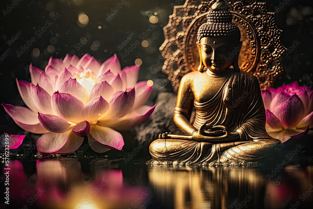 statue of buddha on a lotus flower, generative AI