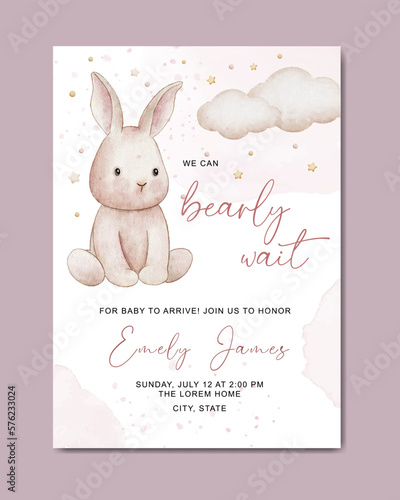 cute baby shower watercolor invitation card for baby and kids new born celebration