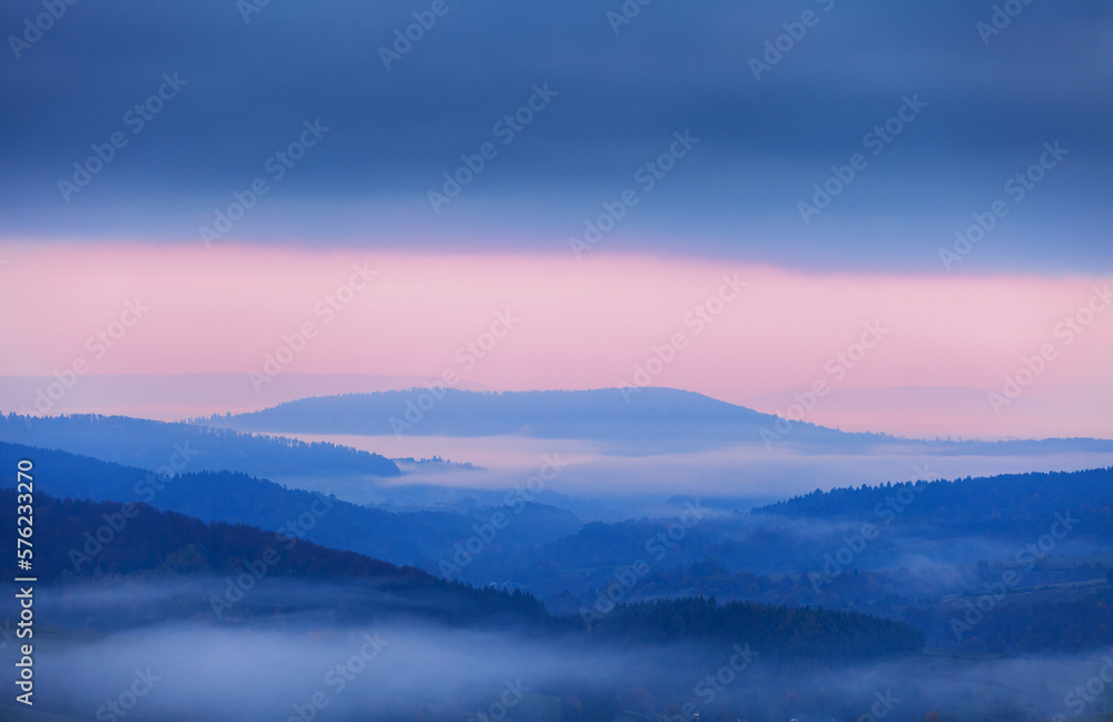 foggy autumn morning in the Bieszczady Mountains