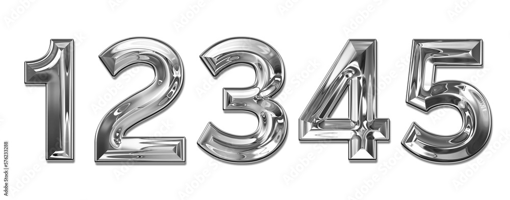 realistic silver chrome metal numbers 1-5 transparent PNG file Stock  Illustration
