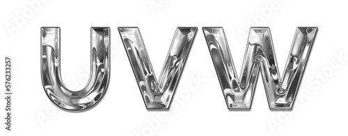 realistic silver chrome metal letters UVW transparent PNG file photo