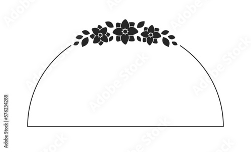 Floral arch frame template. Geometric border with vine and hand drawn flower pattern. Vector rounded border with space for text.