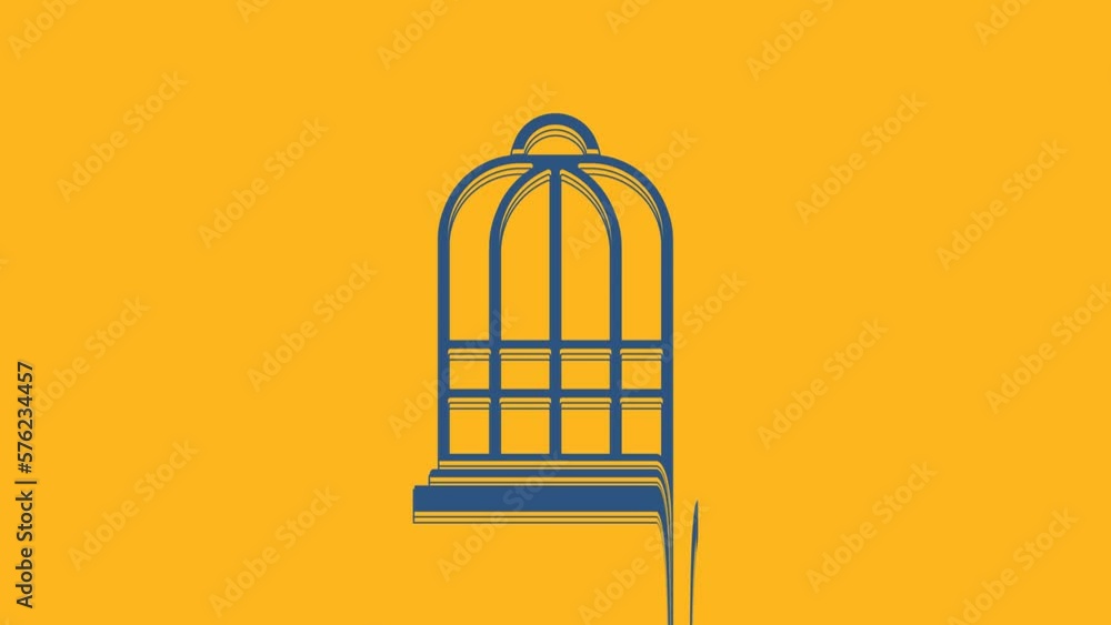 Blue Cage for birds icon isolated on orange background. 4K Video motion graphic animation Blue Cage for birds icon isolated on orange background. 4K Video motion graphic animation