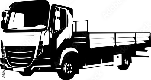 Hoodless truck with body sides black silhouette. Transport engineering design
