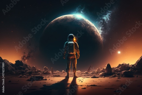 Astronaut and astronauts  exploring planets in outer space  made with generated ai